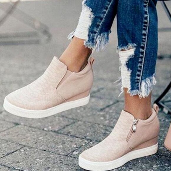 Ccocci Womens Mauve Wedge Sneakers Size 9 Textured Upper With Side Zipper Comfor - Picture 2 of 7